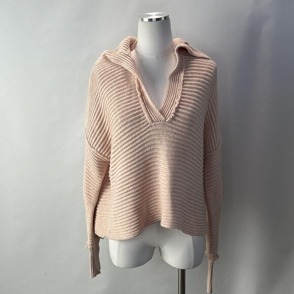 Free People Sweater Womens Small Ribbed Knit V Neck Pullover Boho Lightweight - Picture 1 of 12